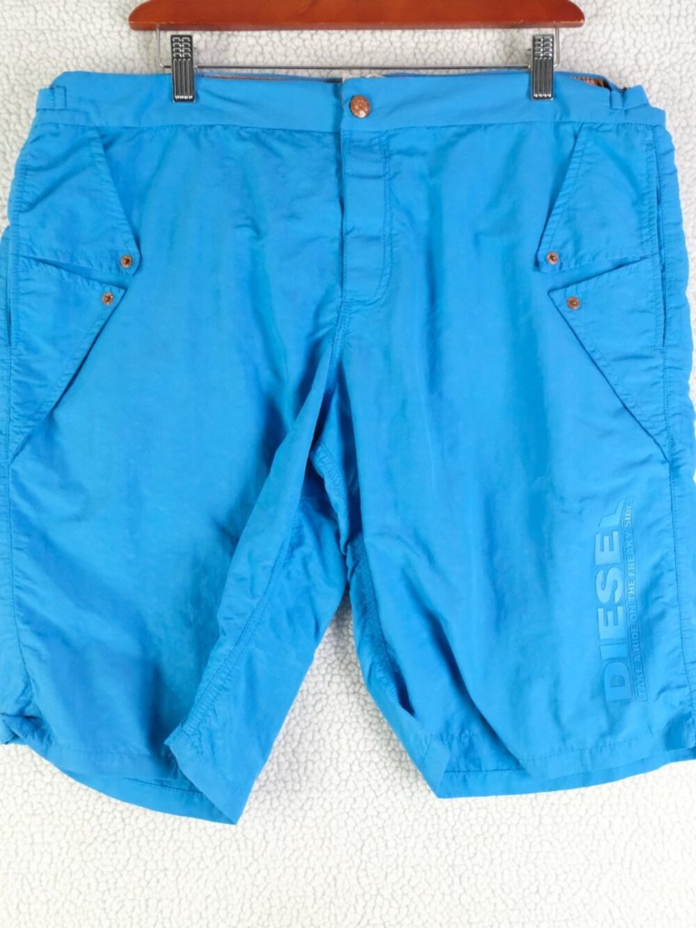 Diesel Swim Trunks Mens 36 Blue Beachwear Mesh Lined Zip Pocket Nylon